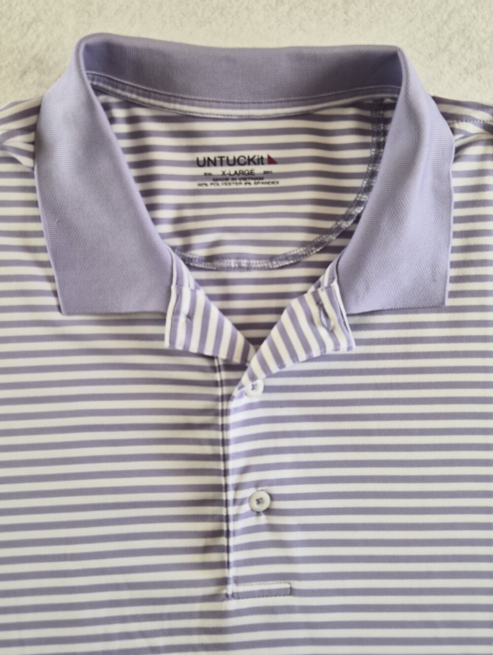 Men's UNTUCKit Lavender and White Stripe Polo Short Sleeve Size XL